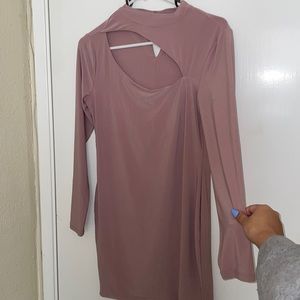 Asymmetrical Neckline Long Sleeve Dress